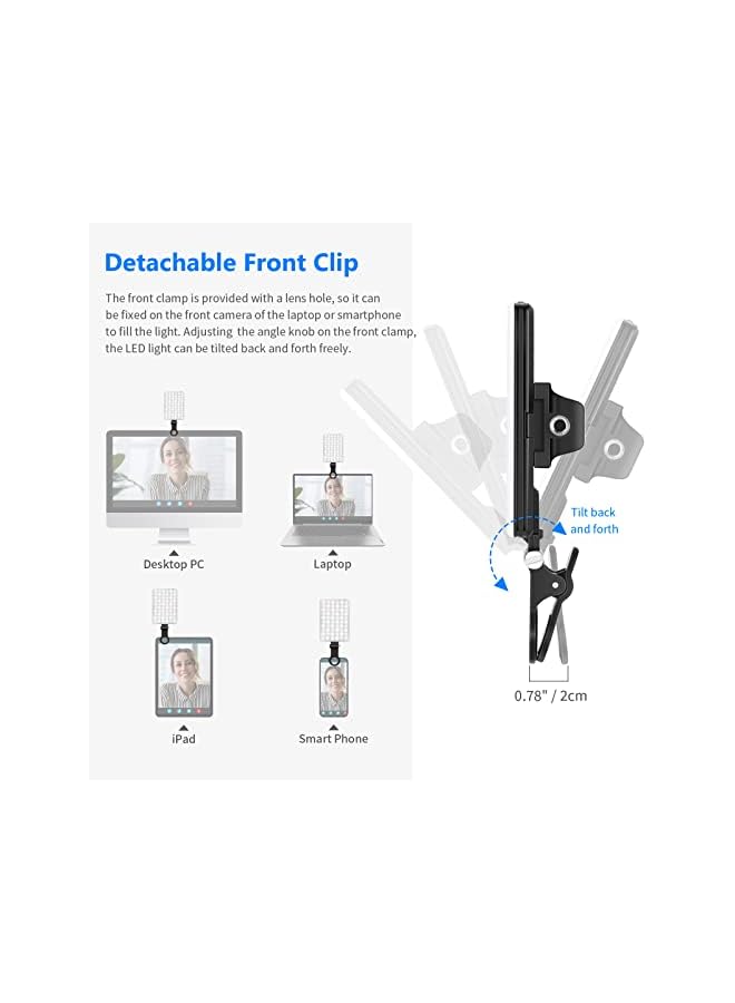 LED Selfie Light with Front & Back Phone Clip, High Power 60 LED 2000mAh Rechargeable CRI 95+, 3 Light Modes, Portable Clip on Light for Phone/Tablet/Laptop, Zoom Call TikTok Video Fill Light