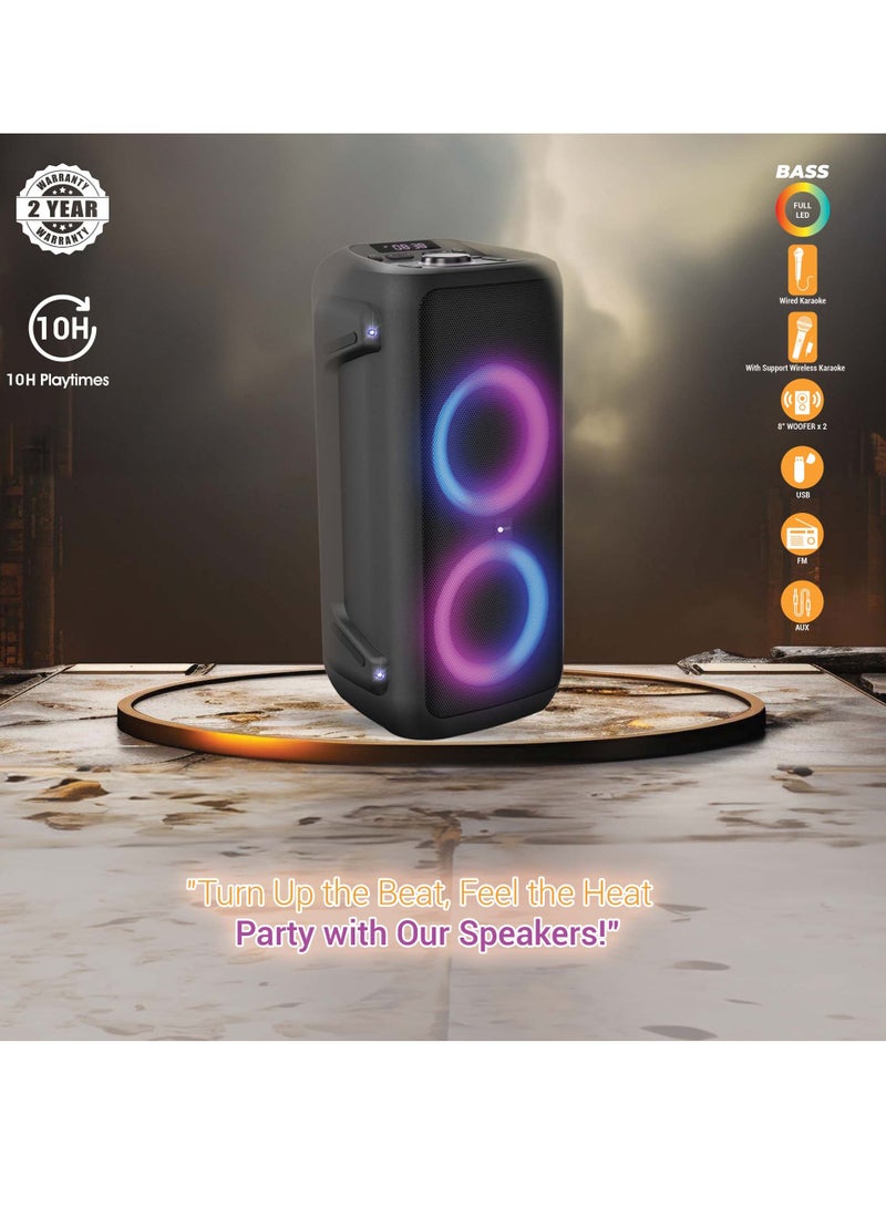 Party Speaker, 100 Watts, 12.76kg, 4500Ma Battery, Side Handle And Wheels, With Remote Control, ESMA Approved, 2 Years Warranty AF-100PSBK Black