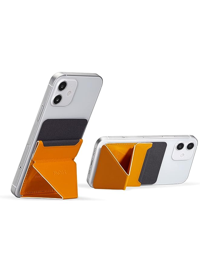 Cell Phone Stand with 2 Viewing Angles for Andriod, iPhone and All Smartphones, Repositionable, Residue-Free 3-in-1 Adhesive Wallet Stand(Yellow)