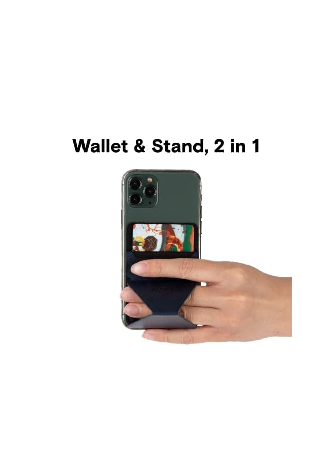 Cell Phone Stand with 2 Viewing Angles for Andriod, iPhone and All Smartphones, Repositionable, Residue-Free 3-in-1 Adhesive Wallet Stand(Navy Blue)