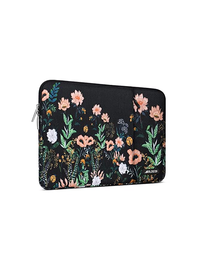 Laptop Sleeve Compatible With Macbook Pro 16 Inch 2023-2019 M2 A2780 M1 A2485 Pro/Max A2141/Pro Retina 15 A1398, 15-15.6 Inch Notebook, Wild Flowers Polyester Vertical Bag With Pocket, Black