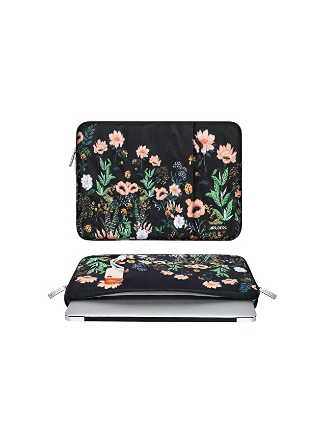 Laptop Sleeve Compatible With Macbook Pro 16 Inch 2023-2019 M2 A2780 M1 A2485 Pro/Max A2141/Pro Retina 15 A1398, 15-15.6 Inch Notebook, Wild Flowers Polyester Vertical Bag With Pocket, Black