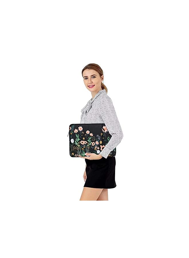 Laptop Sleeve Compatible With Macbook Pro 16 Inch 2023-2019 M2 A2780 M1 A2485 Pro/Max A2141/Pro Retina 15 A1398, 15-15.6 Inch Notebook, Wild Flowers Polyester Vertical Bag With Pocket, Black