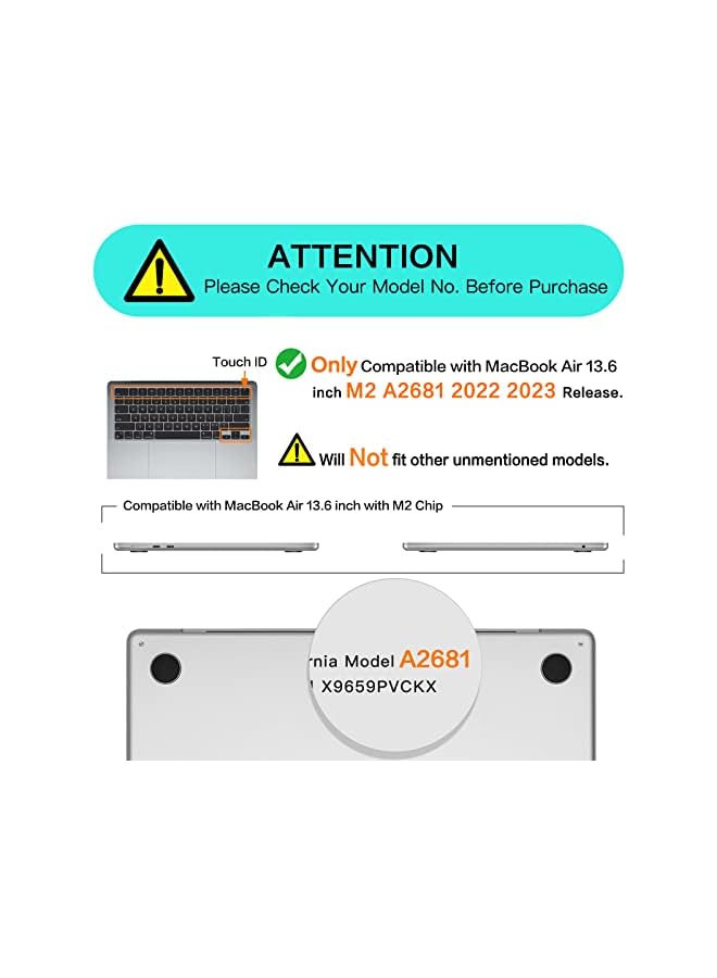 Compatible With Macbook Air 13.6 Inch Case 2022 2023 Release A2681 With M2 Chip Touch Id, Plastic Hard Shell Case&Carrying Sleeve Bag&Keyboard Cover&Webcam Cover&Screen Protector, Lavender Gray