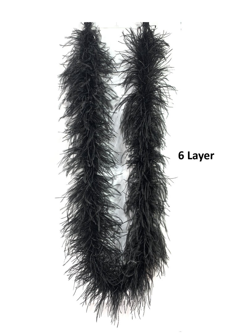 6 Layer 1pc Natural Ostrich Feather, 2m Black Color.