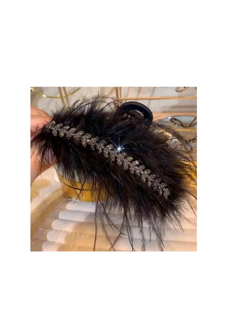 6 Layer 1pc Natural Ostrich Feather, 2m Black Color.