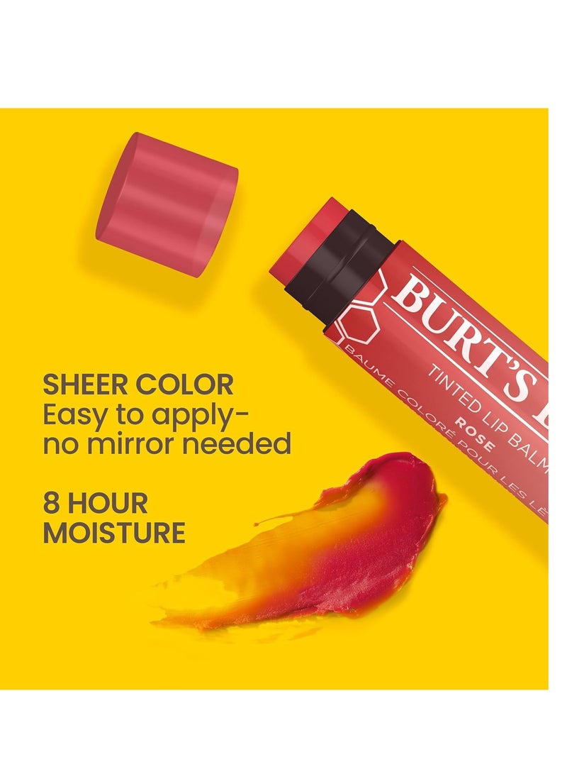 Burt's Bees Lip Tint Balm, Mothers Day Gifts for Mom with Long Lasting 2 in 1 Duo Tinted Formula, Color Infused with Deeply Hydrating Shea Butter for a Buildable Finish, Petal Rose (2-Pack)