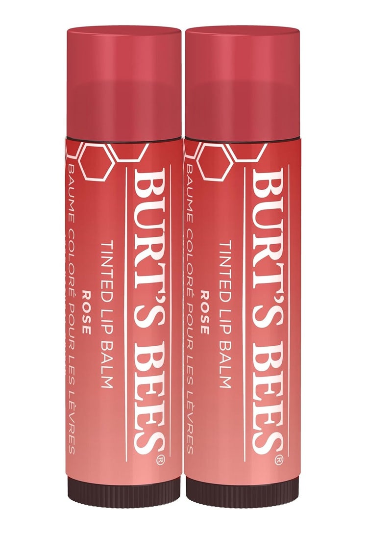 Burt's Bees Lip Tint Balm, Mothers Day Gifts for Mom with Long Lasting 2 in 1 Duo Tinted Formula, Color Infused with Deeply Hydrating Shea Butter for a Buildable Finish, Petal Rose (2-Pack)