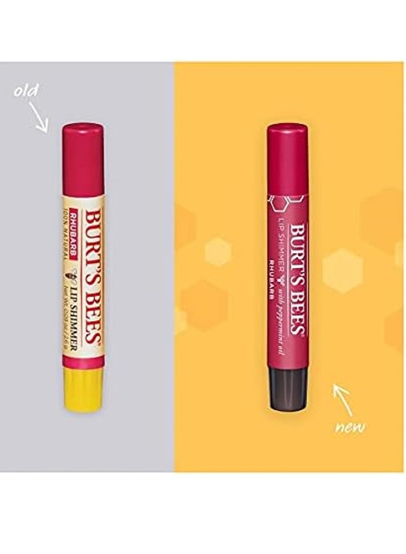 Burt's Bees Shimmer Lip Tint Set, Mothers Day Gifts for Mom Tinted Lip Balm Stick, Moisturizing for All Day Hydration with Natural Origin Glowy Pigmented Finish & Buildable Color, Rhubarb (4-Pack)