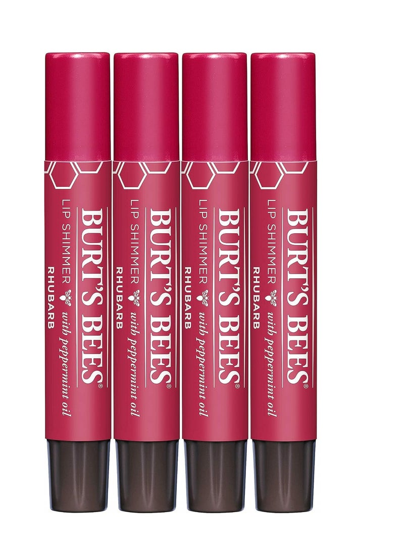 Burt's Bees Shimmer Lip Tint Set, Mothers Day Gifts for Mom Tinted Lip Balm Stick, Moisturizing for All Day Hydration with Natural Origin Glowy Pigmented Finish & Buildable Color, Rhubarb (4-Pack)