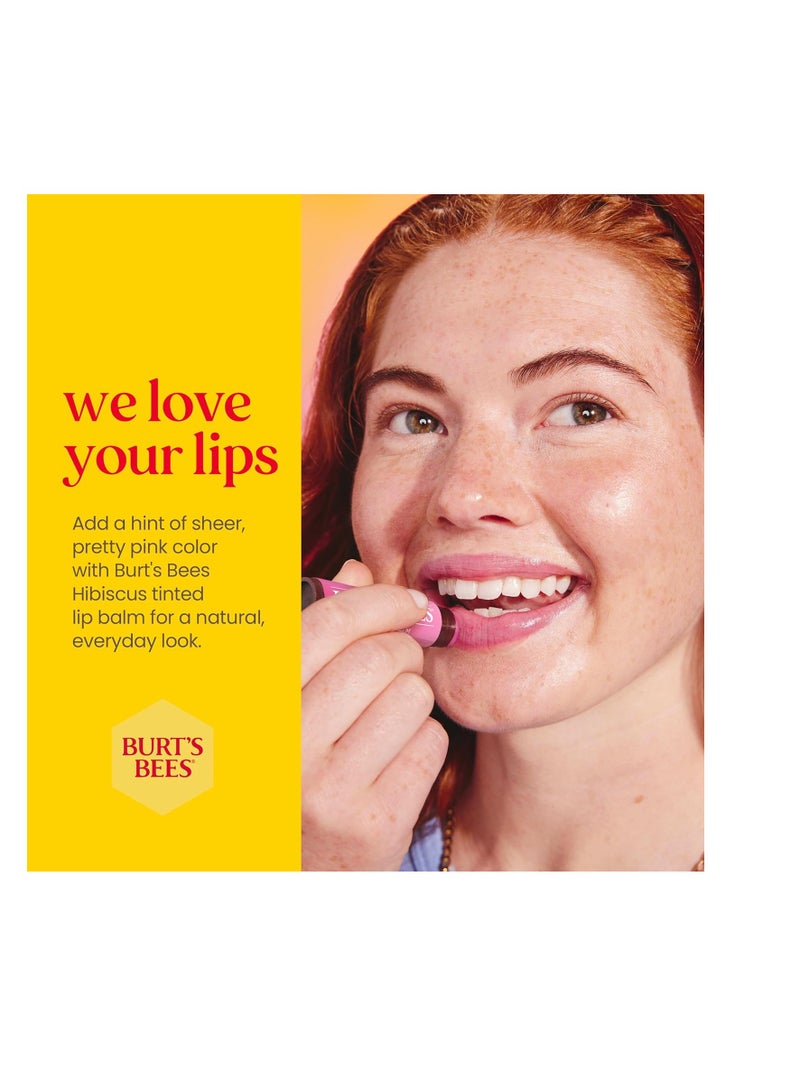 Burt's Bees Lip Tint Balm, Mothers Day Gifts for Mom with Long Lasting 2 in 1 Duo Tinted Balm Formula, Color Infused with Deeply Hydrating Shea Butter for a Buildable Finish, Soft Hibiscus (2-Pack)