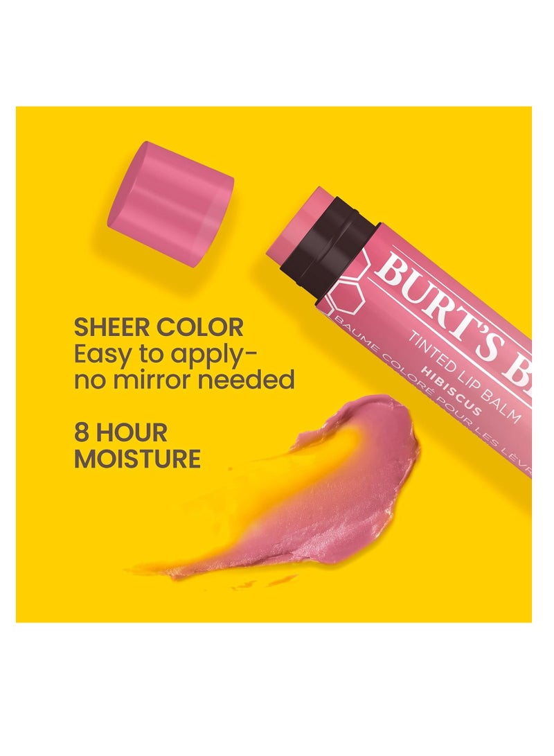 Burt's Bees Lip Tint Balm, Mothers Day Gifts for Mom with Long Lasting 2 in 1 Duo Tinted Balm Formula, Color Infused with Deeply Hydrating Shea Butter for a Buildable Finish, Soft Hibiscus (2-Pack)