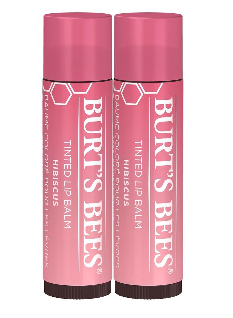 Burt's Bees Lip Tint Balm, Mothers Day Gifts for Mom with Long Lasting 2 in 1 Duo Tinted Balm Formula, Color Infused with Deeply Hydrating Shea Butter for a Buildable Finish, Soft Hibiscus (2-Pack)