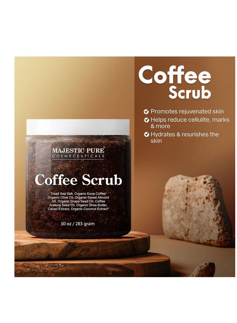 MAJESTIC PURE Arabica Coffee Scrub - All Natural Exfoliating Body Scrub for Skin Care, Stretch Marks, Acne & Cellulite, Reduce the Look of Spider Veins, Eczema, Age Spots & Varicose Veins - 10 Ounces