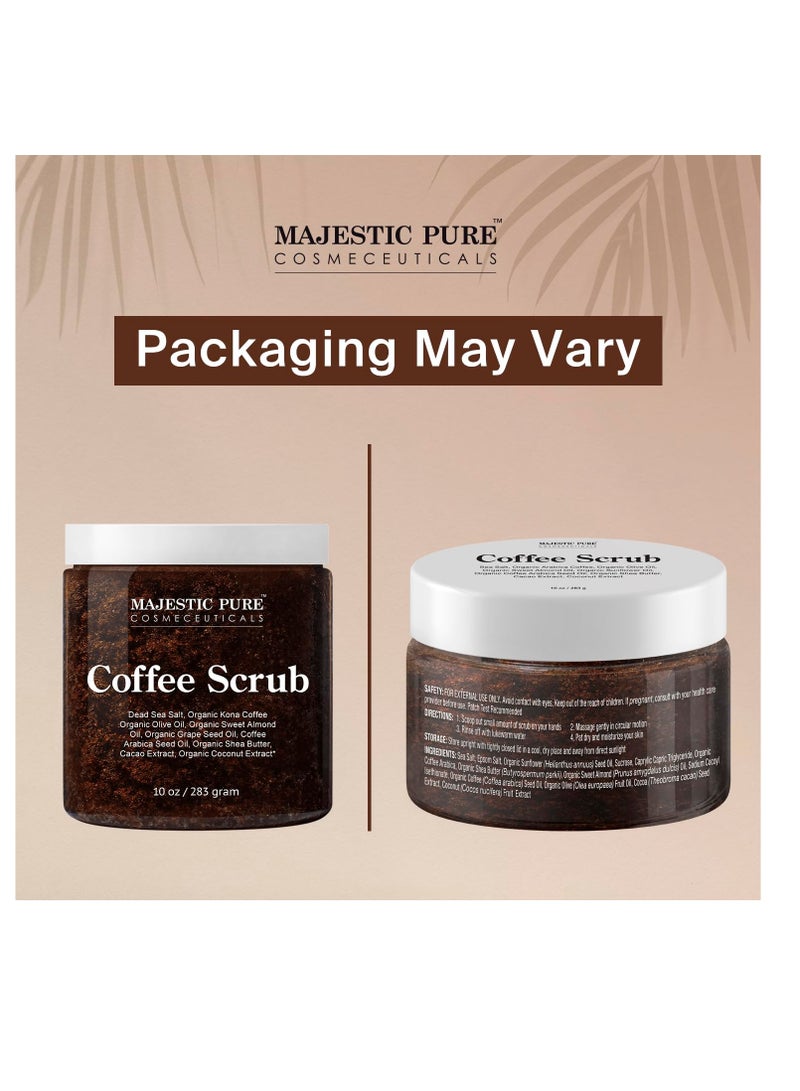 MAJESTIC PURE Arabica Coffee Scrub - All Natural Exfoliating Body Scrub for Skin Care, Stretch Marks, Acne & Cellulite, Reduce the Look of Spider Veins, Eczema, Age Spots & Varicose Veins - 10 Ounces