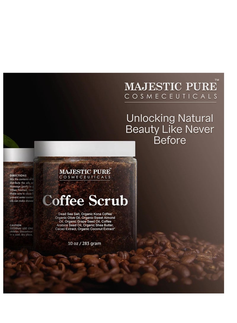 MAJESTIC PURE Arabica Coffee Scrub - All Natural Exfoliating Body Scrub for Skin Care, Stretch Marks, Acne & Cellulite, Reduce the Look of Spider Veins, Eczema, Age Spots & Varicose Veins - 10 Ounces