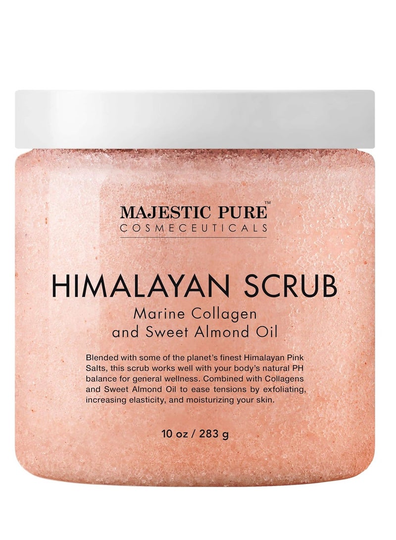 MAJESTIC PURE Himalayan Salt Body Scrub with Collagen and Sweet Almond Oil - Exfoliating Salt Scrub to Exfoliate & Moisturize Skin, Deep Cleansing - 10 oz