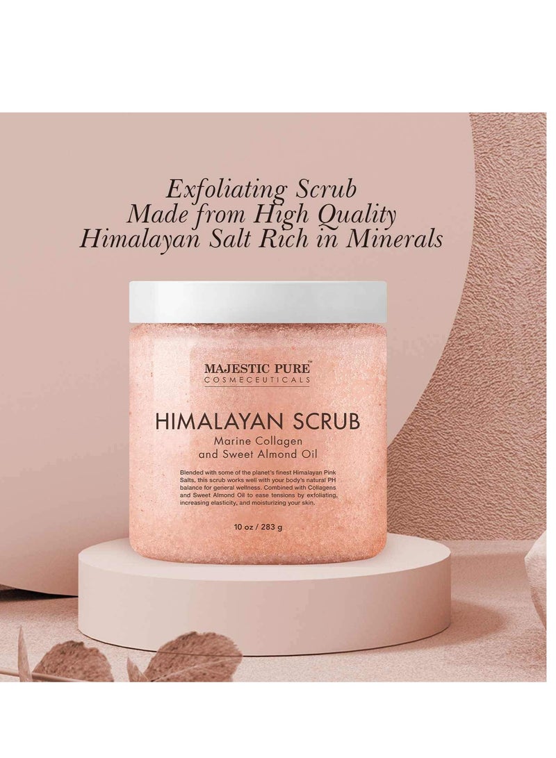 MAJESTIC PURE Himalayan Salt Body Scrub with Collagen and Sweet Almond Oil - Exfoliating Salt Scrub to Exfoliate & Moisturize Skin, Deep Cleansing - 10 oz