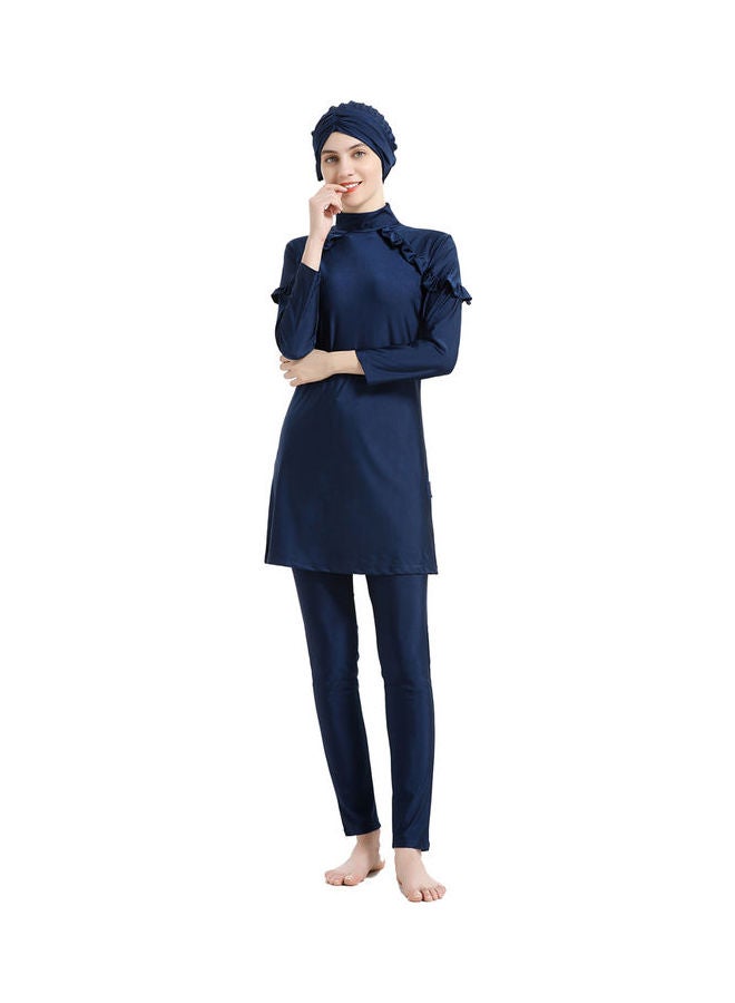 Arab Islamic Full Length Solid Color Swimwear Set Dark Blue