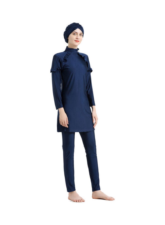 Arab Islamic Full Length Solid Color Swimwear Set Dark Blue