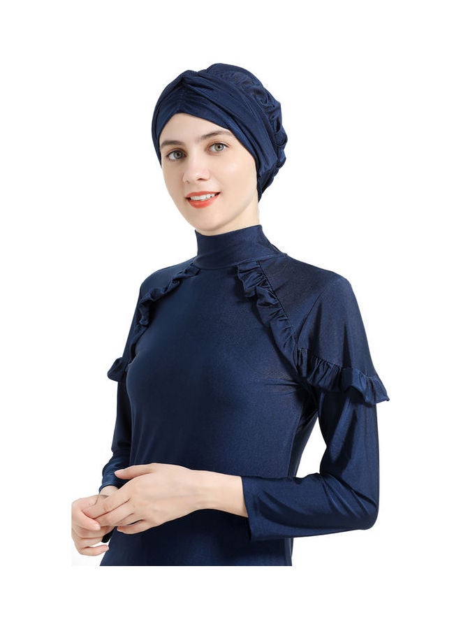 Arab Islamic Full Length Solid Color Swimwear Set Dark Blue