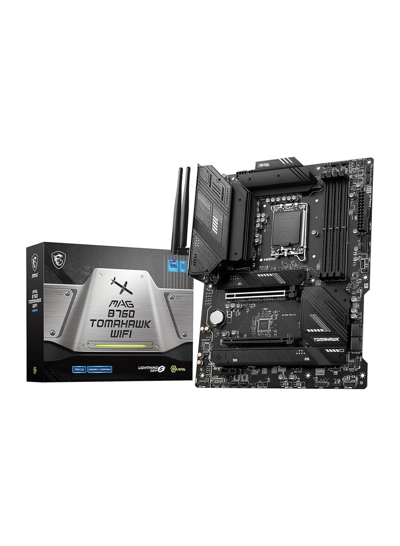 MAG B760 Tomahawk Wifi LGA1700 ATX Motherboard, Intel B760 Chipset, 4x DDR5, 128GB Max Memory Capacity, Wi-Fi 6E, 2.5Gbps LAN, 2x PCI-E x16, 3x M.2 1x HDMI™ 1x DP, USB 2.0/3.2 Black