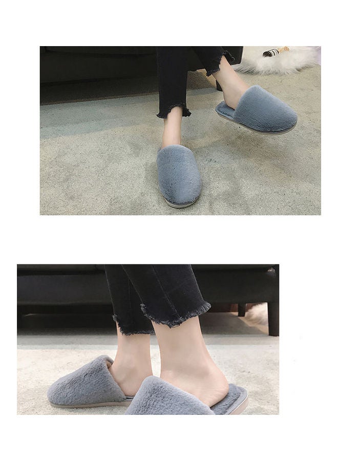 Solid Fluffy Indoor Slippers Grey