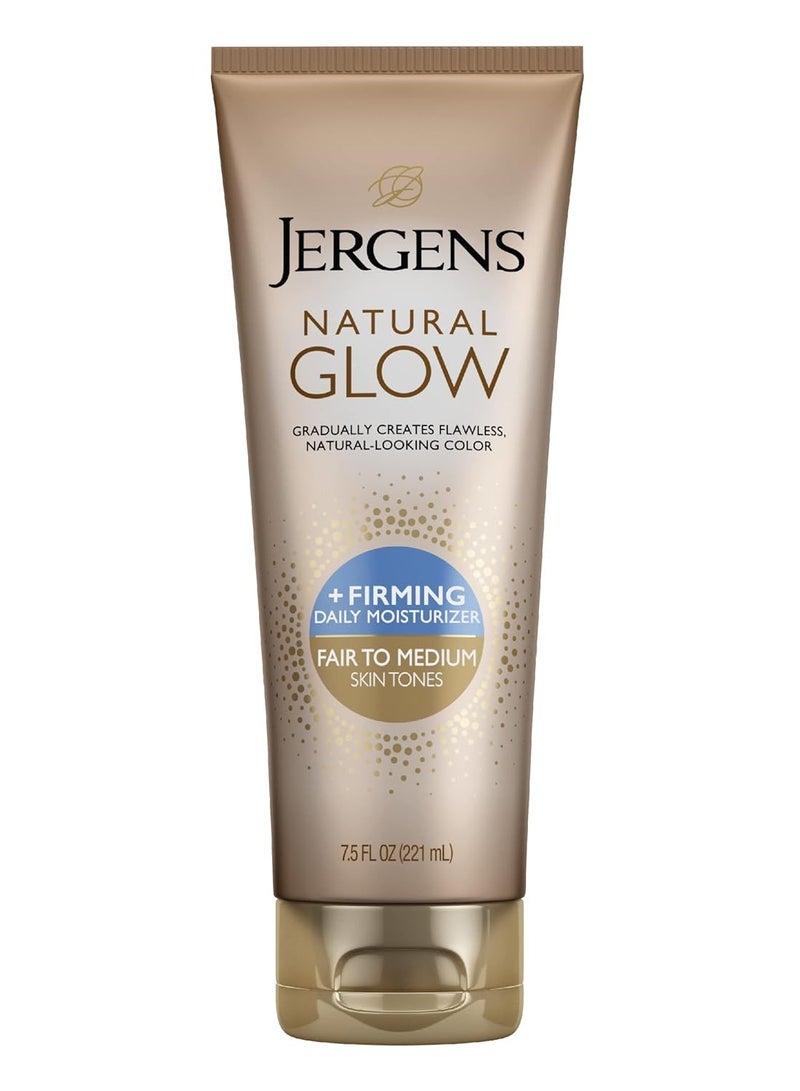 Jergens Natural Glow +FIRMING Self Tanner, Sunless Tanning Lotion for Fair to Medium Skin Tone, Anti Cellulite Firming Body Lotion for Natural-Looking Tan, 7.5 Ounce