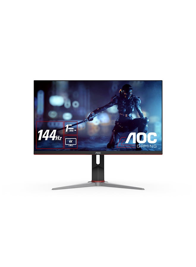 U28G2X 28-Inch (IPS LCD) 4K Gaming Monitor, DisplayHDR 400, 3840 × 2160 (UHD),  144Hz, 1ms, VESA Certified DisplayHDR 400, HDMI 2.0 x 2, DisplayPort 1.4 x 2, FreeSync Premium tear-free immersion Black & Red