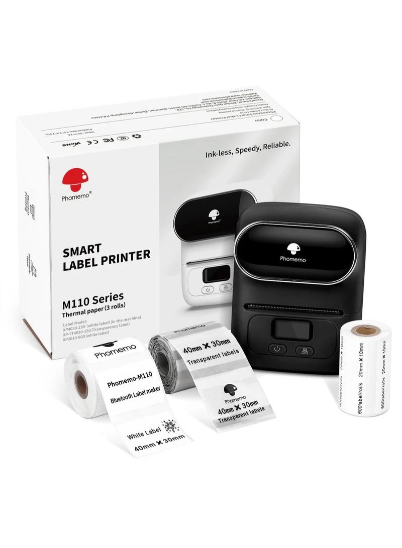 Label Maker Machine Phomemo M110 Portable Bluetooth Thermal Label Printer Sticker Maker Barcode Printer for Clothing Jewelry Retail Mailing Support Arabic and English For iOS & Android
