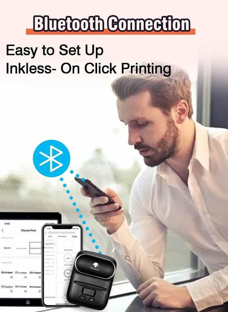 Label Maker Machine Phomemo M110 Portable Bluetooth Thermal Label Printer Sticker Maker Barcode Printer for Clothing Jewelry Retail Mailing Support Arabic and English For iOS & Android