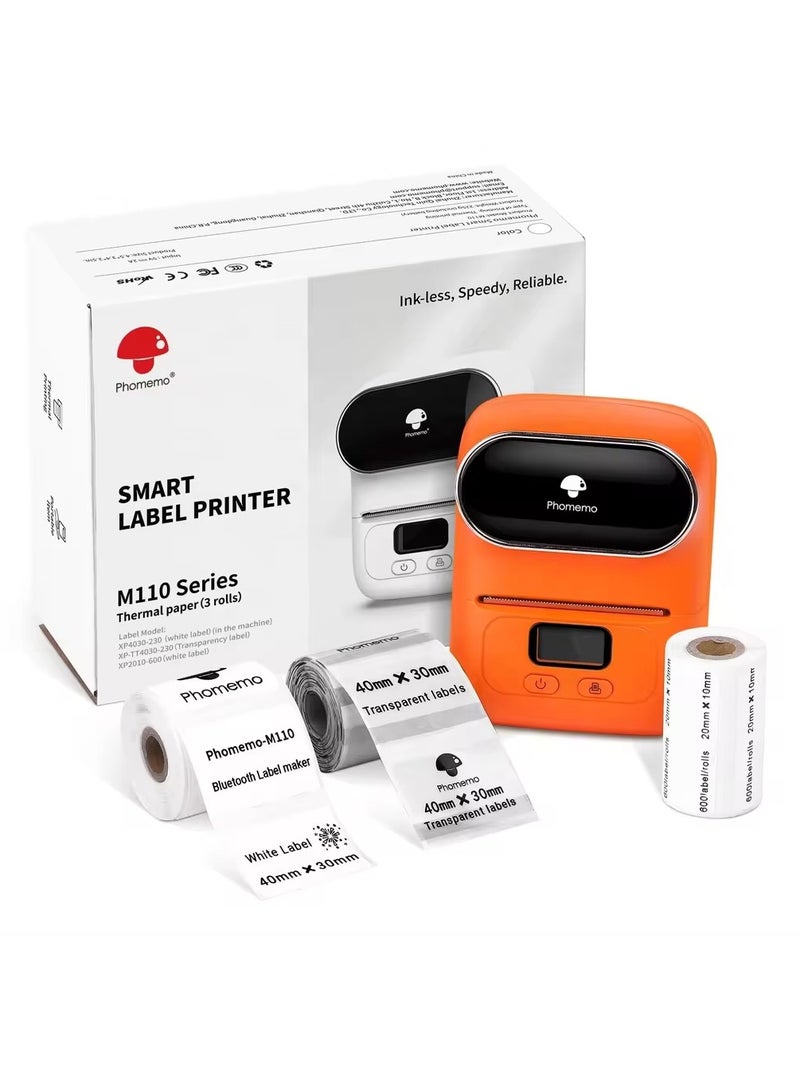 Label Maker Machine Phomemo M110 Portable Bluetooth Thermal Label Printer Sticker Maker Barcode Printer for Clothing Jewelry Retail Mailing Support Arabic and English For iOS & Android