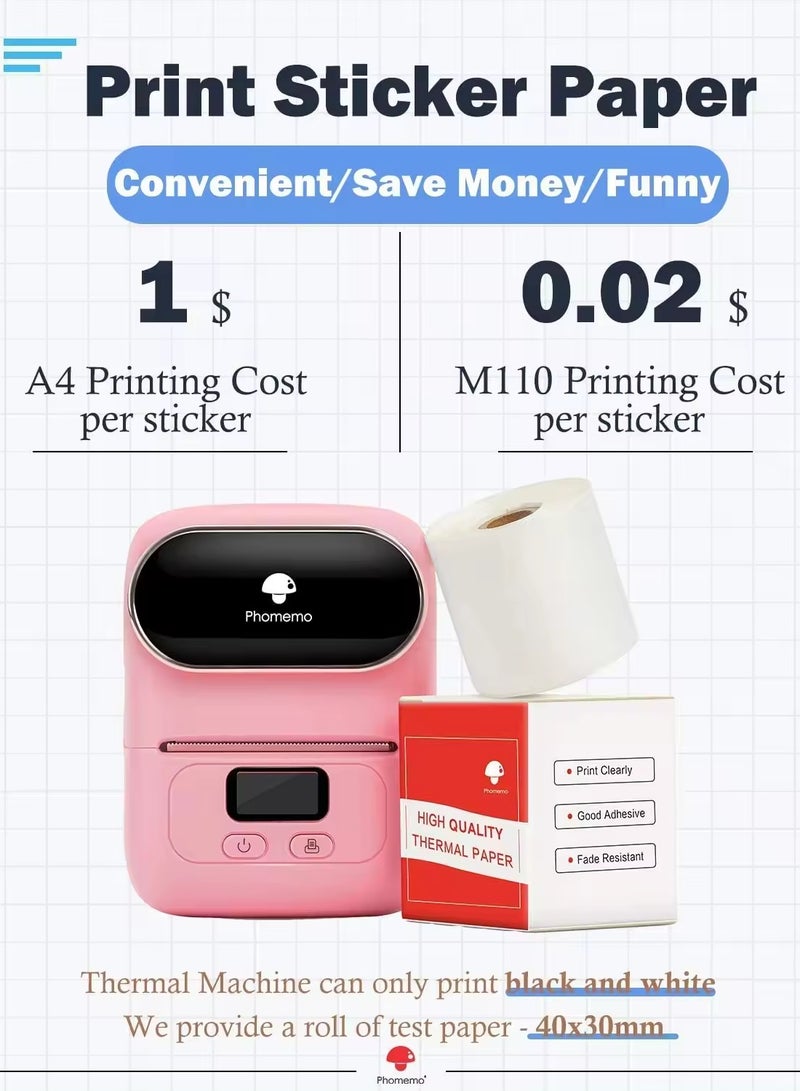 Label Maker Machine Phomemo M110 Portable Bluetooth Thermal Label Printer Sticker Maker Barcode Printer for Clothing Jewelry Retail Mailing Support Arabic and English For iOS & Android