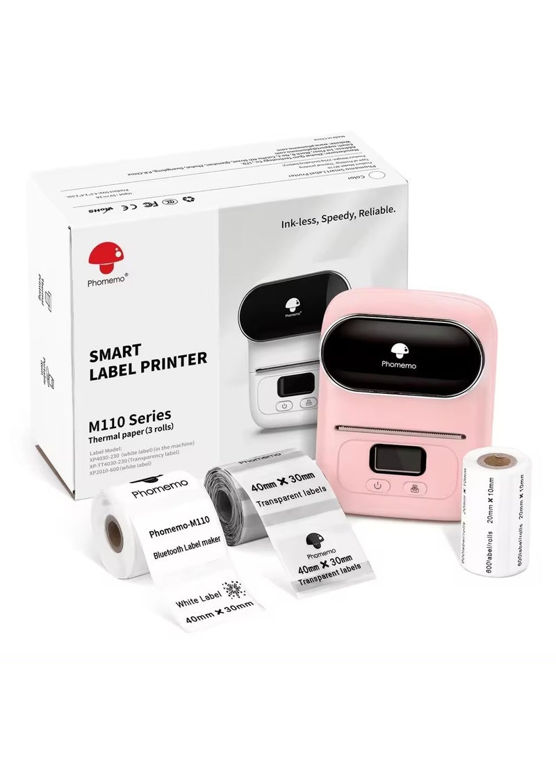 Label Maker Machine Phomemo M110 Portable Bluetooth Thermal Label Printer Sticker Maker Barcode Printer for Clothing Jewelry Retail Mailing Support Arabic and English For iOS & Android