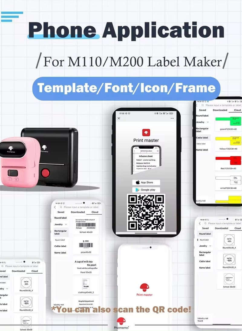 Label Maker Machine Phomemo M110 Portable Bluetooth Thermal Label Printer Sticker Maker Barcode Printer for Clothing Jewelry Retail Mailing Support Arabic and English For iOS & Android