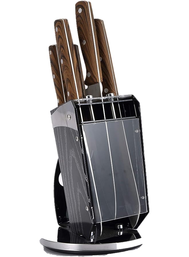 Gustorf 6Pc Knife Set With Stand, Stainless Steel, Brown, BG9124