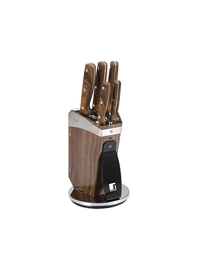 Gustorf 6Pc Knife Set With Stand, Stainless Steel, Brown, BG9124