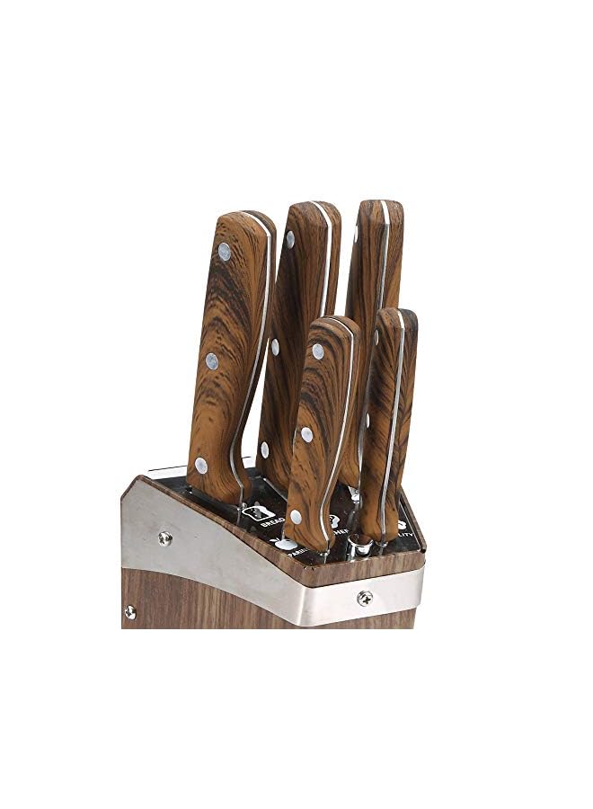 Gustorf 6Pc Knife Set With Stand, Stainless Steel, Brown, BG9124