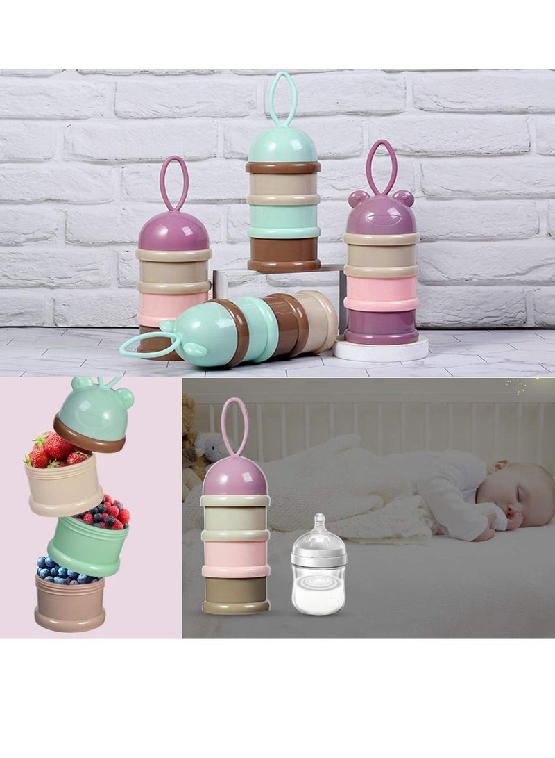 Milk Powder Dispenser, 4 Pack Airtight Portable Cute Shape, Milk Powder Container Non-Spill Baby Kids Snack Storage Container 3-Layer Milk Powder Box for Travel and Outdoor Activities Feeding