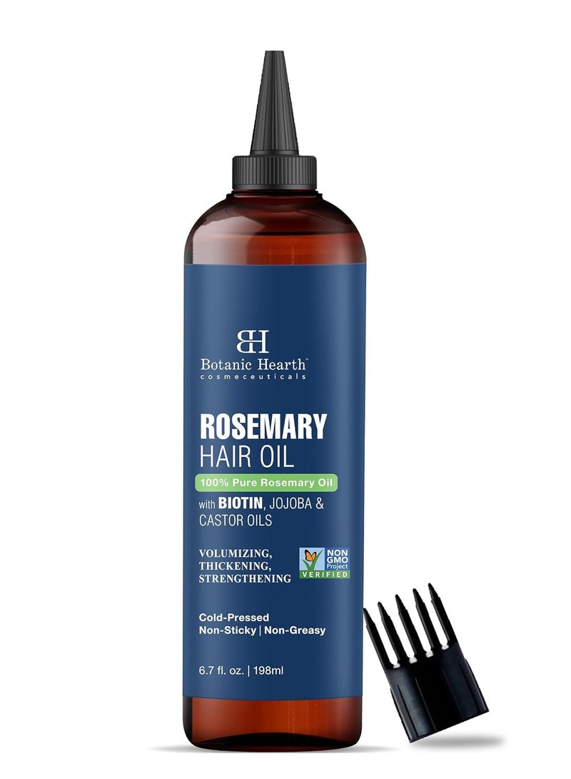 Botanic Hearth 100% Pure Rosemary Oil For Hair Growth Infused With Biotin (6.7 fl oz) | Hair strengthening Treatment | Nourishing & Volumizing | With Jojoba Oil & Castor Oil | Non GMO Verified