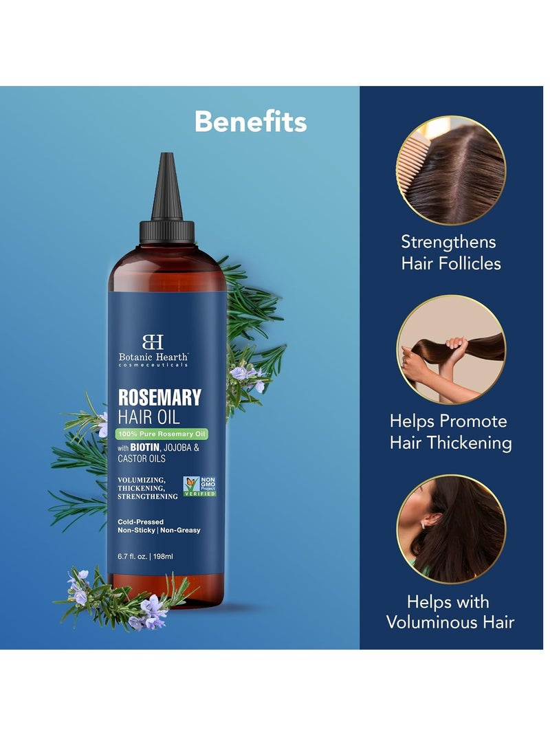 Botanic Hearth 100% Pure Rosemary Oil For Hair Growth Infused With Biotin (6.7 fl oz) | Hair strengthening Treatment | Nourishing & Volumizing | With Jojoba Oil & Castor Oil | Non GMO Verified