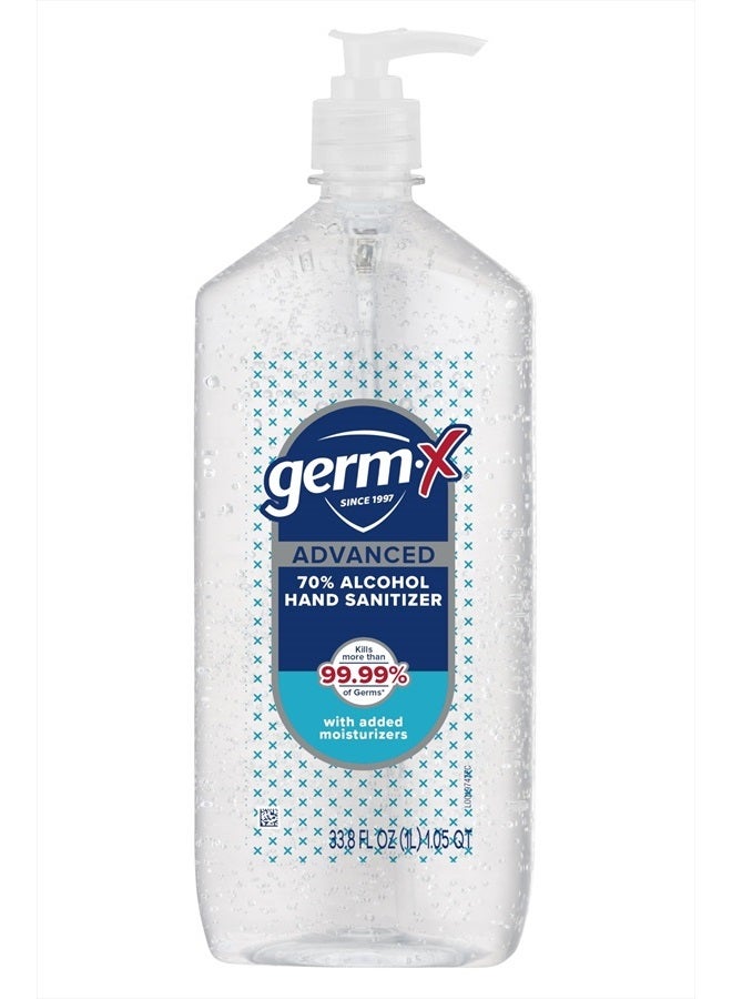 Germ-x Advanced Hand Sanitizer, Non-Drying Moisturizing Clear Gel, Instant and No Rinse Formula, Large Family Size Pump Bottle, 34 Fl Oz (1 Liter)