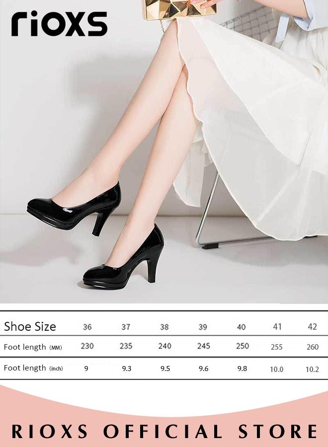 Women's Heeled Shoe, Round Closed Toe Chunky Heels For Women, Comfortable Block Dress Shoes With 6cm High Heel, Ladies Platform High Heels Pumps Shoes,Classic Heeled Shoes For Wedding Party Prom Or Office Work Business Formal Occasions