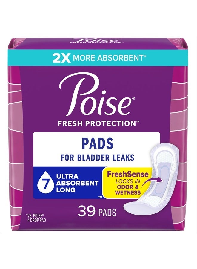 Incontinence Pads & Postpartum Incontinence Pads, 7 Drop Ultra Absorbency, Long Length, 39 Count, Packaging May Vary
