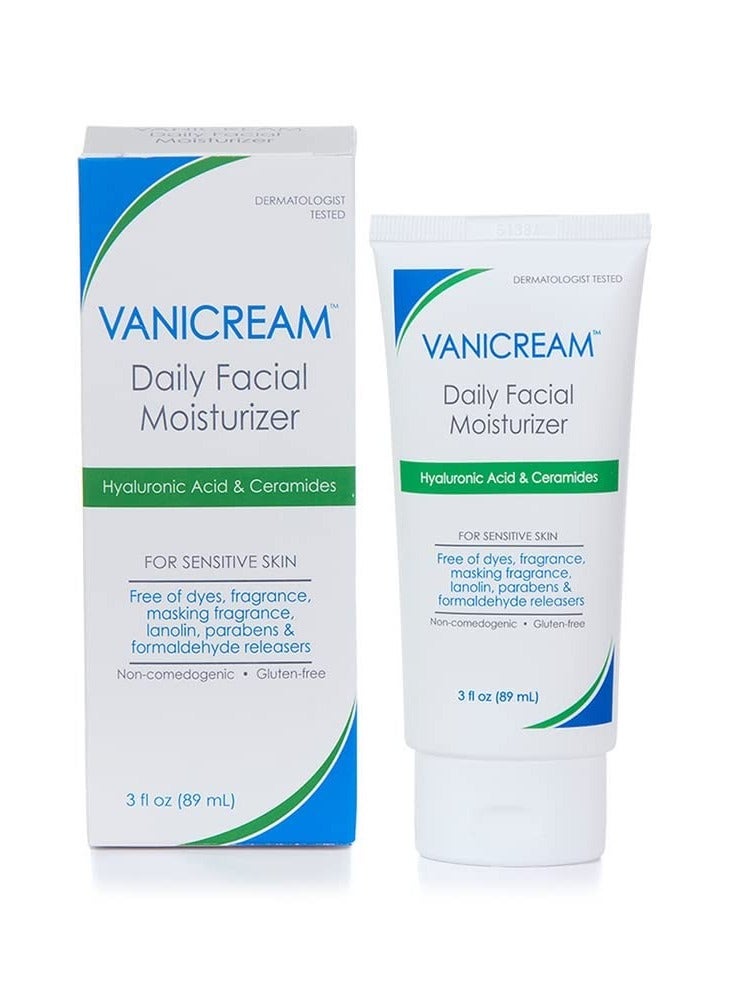 Vanicream Daily Facial Moisturizer With Ceramides and Hyaluronic Acid - Formulated Without Common Irritants for Those with Sensitive Skin, 3 fl oz (Pack of 1)