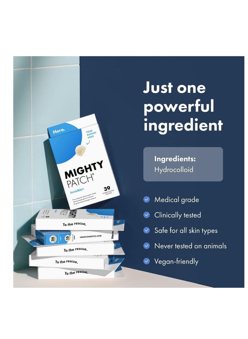 Mighty Patch™ Invisible+ Patch - Daytime Hydrocolloid Acne Pimple Patches for Covering Zits and Blemishes, Ultra Thin Spot Stickers for Face and Skin (24 Medium and 15 Small Patches)