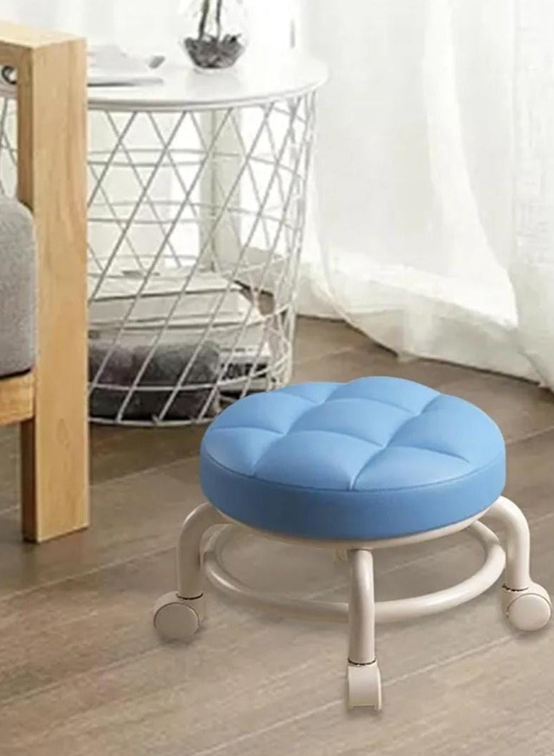 Household Rolling Stool Round Pulley Low Stool Household Pu Leather Rolling Stool 360° Universal Wheel Movable Soft Stool Small Changing Shoe Stool