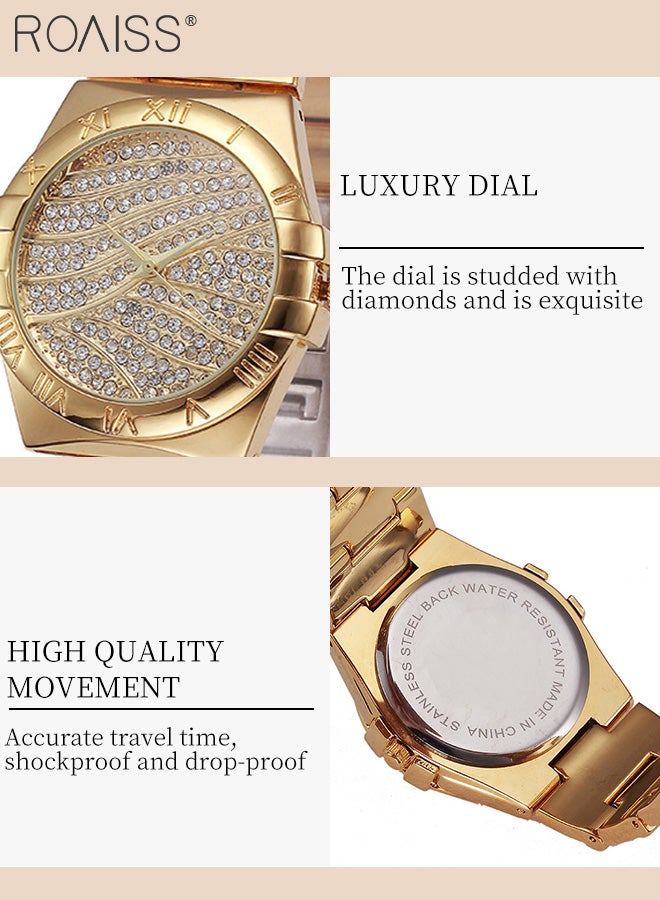 4PCS Women's Alloy Strap Bracelet Watch Set, Analog Display Round Dial Zirconium Diamonds Decorated Quartz Watch with 3 Bracelets, Elegant Watch Set for Ladies