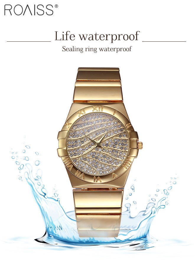 4PCS Women's Alloy Strap Bracelet Watch Set, Analog Display Round Dial Zirconium Diamonds Decorated Quartz Watch with 3 Bracelets, Elegant Watch Set for Ladies