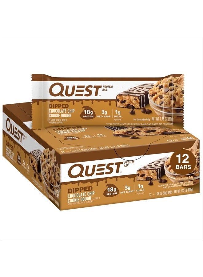 Dipped Chocolate Chip Cookie Dough Protein Bars, 1.76 Oz, 12 Ct